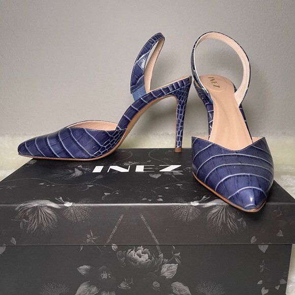 Inez Diana Slingback heel stiletto, azul blue croco, size 10 - Picture 1 of 10